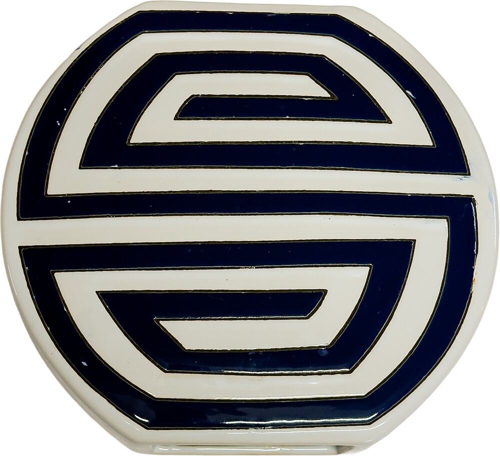 Three Hands Corp 97183 Ceramic Maze Pattern Decorative 10" Disk Vase Blue/White